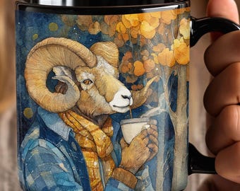 Bighorn Sheep Flannel Scarf Coffee Cup, Wildlife Animal Lover Gift, Outdoor Adventure, Nature Lover, Rustic Cabin Decor, Christmas Gift