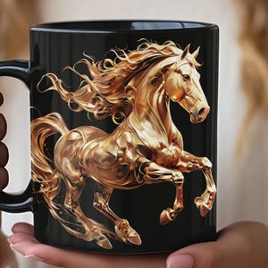 Powerful Golden Horse in Mid-Gallop, Large Ceramic Tea Cup, Coffee Mug, Animal Lover Gift, Horse Decor, Equestrian Kitchen, Morning Coffee