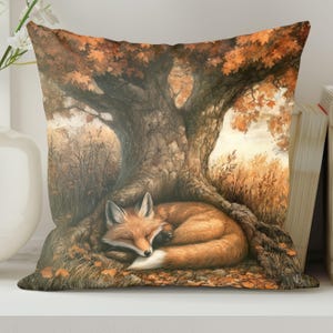 Red Fox Sleeping in Tree Hollow, Autumn Decor, Living Room Pillow, Animal Lover Gift, Cozy Throw Pillow, Cover and Pillow, Sofa Pillow, fox