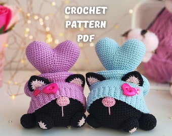 Crochet Valentine’s Cats Gnome pattern withheart, Crochet gnome amigurumi pattern,Crochet Valentine gnome pattern, Crochet gift for couple