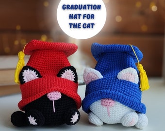 Cappello da laurea all'uncinetto per il modello di gnomo gatto, regali di laurea per modello di gnomo all'uncinetto per insegnante, vacanza degli gnomi