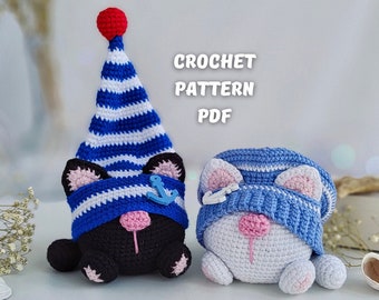 Crochet pattern Sailor cats gnome, Crochet Summer gnome amigurumi pattern, crochet gift for couple