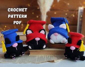 Crochet BUNDLE Graduation Cats gnomes pattern keychains, Graduation gifts for teacher crochet gnome pattern