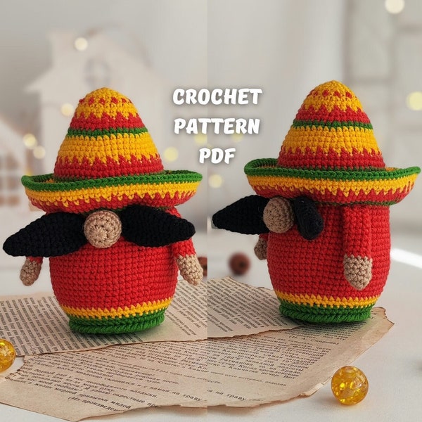 Cinco de mayo Patrón de gnomo a crochet, Adornos navideños de gnomo a crochet amigurumi
