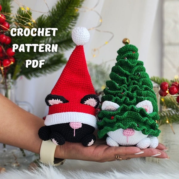 Crochet Christmas cats gnome pattern,Amigurumi gnome Christmas toy English PDF,holiday gnome decor