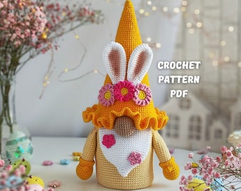 Easter Bunny Basket crochet pattern, crochet gnome amigurumi PDF pattern, Crochet Easter holiday gnomes decoration