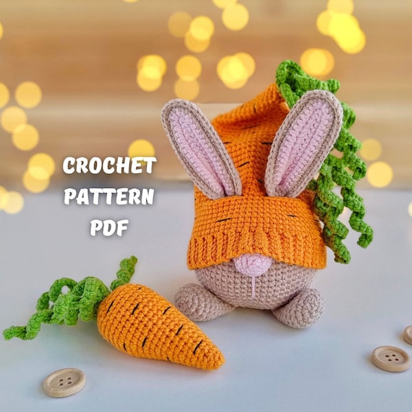 Crochet patterns Gnome carrot, Crochet spring Easter gnome patterns, Crochet garden gnome decor, Amigurumi crochet gnome pattern