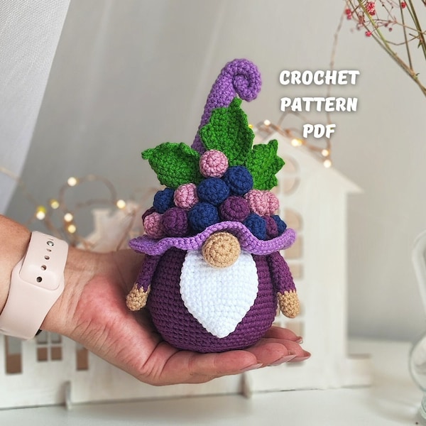 Grape Gnome Crochet pattern amigurumi, Garden crochet gnome pattern food, crochet play food