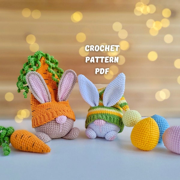 Crochet patterns BUNDLE Easter bunny gnomes and crochet carrot, crochet eggs, crochet Easter decor pattern, crochet gnome amigurumi pattern