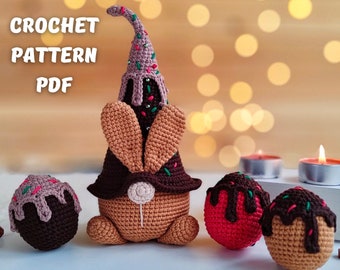 Modèle au crochet lapin en chocolat, motif amigurumi de nain de Pâques, motif oeufs de pâques au crochet, nain de jardin printanier, tutoriel PDF