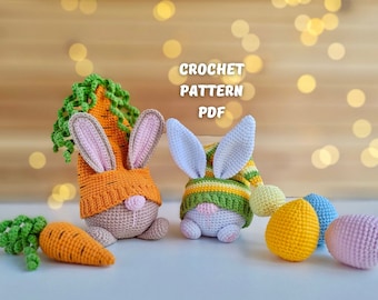 Crochet patterns BUNDLE Easter bunny gnomes and crochet carrot, crochet eggs, crochet Easter decor pattern, crochet gnome amigurumi pattern
