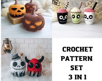 Halloween Crochet Pattern Set 3 in 1, Amigurumi Halloween decor, Crochet toy pattern, English PDF file