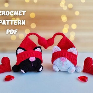 Crochet patterns Enamored cats gnome with heart, Crochet gnome amigurumi pattern, Crochet Valentine gnome pattern, Crochet gift for couple