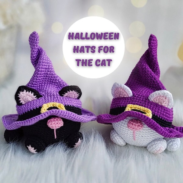 Crochet Halloween cats gnome pattern, Amigurumi gnome halloween toy English PDF, holiday gnome decor