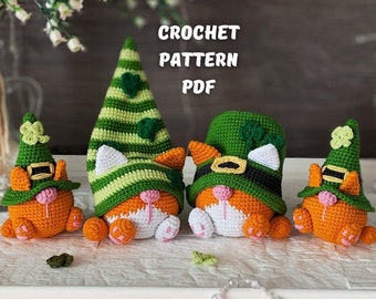 Lot de nains de chat au crochet pour la Saint-Patrick, motif amigurumi de nain au crochet lutin, décoration au crochet porte-bonheur pour la fête des pères