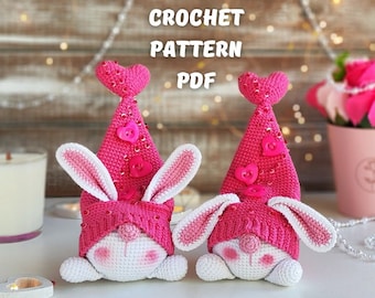 Crochet pattern Bunnies in love gnome with heart, Crochet gnome amigurumi pattern, Crochet Valentine gnome pattern, Crochet gift for couple