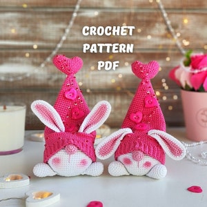 Crochet pattern Bunnies in love gnome with heart, Crochet gnome amigurumi pattern, Crochet Valentine gnome pattern, Crochet gift for couple