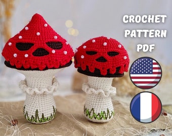 Crochet Creepy Poisoned Mushroom pattern, Crochet fly agaric pattern PDF English, Creepy Amigurumi Halloween decor ornament