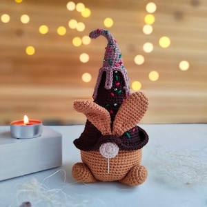 Crochet pattern Сhocolate bunny, Easter gnome amigurumi pattern, crochet easter eggs pattern,Garden spring gnome, PDF tutorial image 8