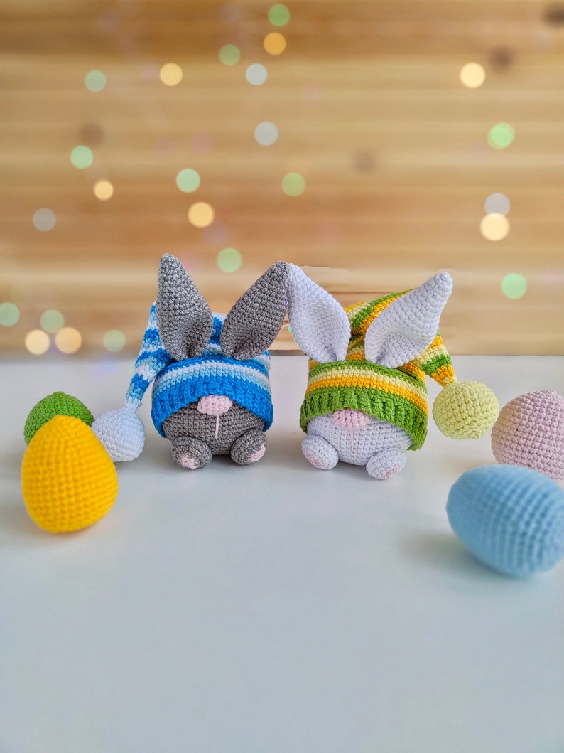Easter Bunny and egg crochet patterns, crochet gnome amigurumi PDF pattern, Crochet Easter gnomes patterns, crochet Easter decor zdjęcie 5