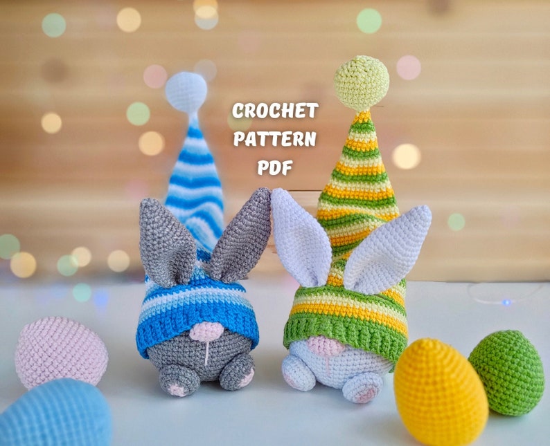 Easter Bunny and egg crochet patterns, crochet gnome amigurumi PDF pattern, Crochet Easter gnomes patterns, crochet Easter decor zdjęcie 1