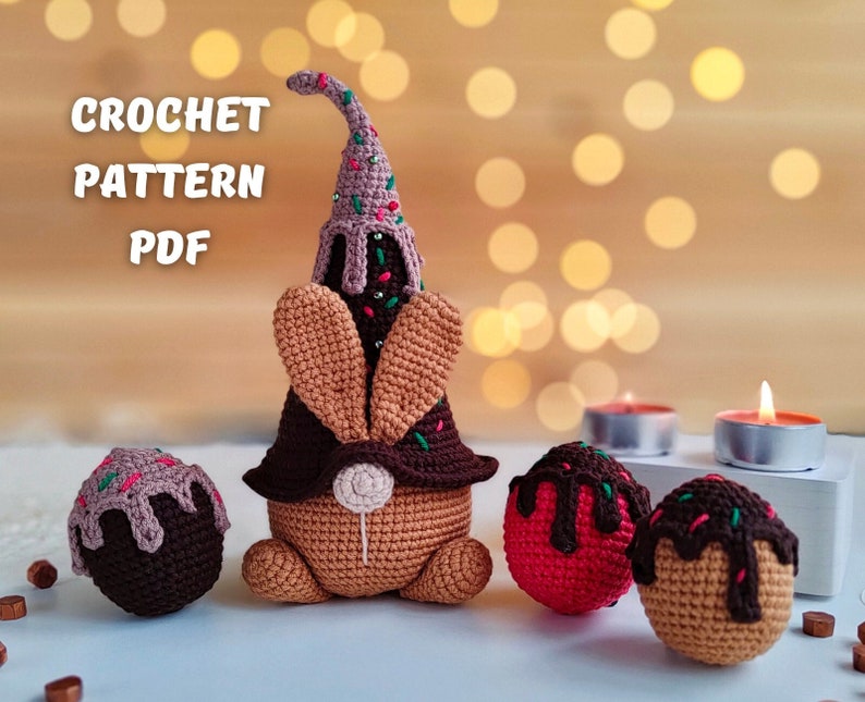 Crochet pattern Сhocolate bunny, Easter gnome amigurumi pattern, crochet easter eggs pattern,Garden spring gnome, PDF tutorial image 1