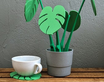 Monstera Untersetzer mit Halter / Magnetische Fensterblatt Pflanze  (Anfertigung nach Wunsch möglich)