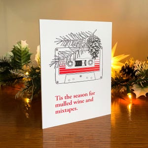 Lot de 10 cartes de voeux mixtape pour les fêtes, cartes de Noël amusantes, cartes de Noël rétro des années 80, nostalgique, pommes de pin, branches d'hiver