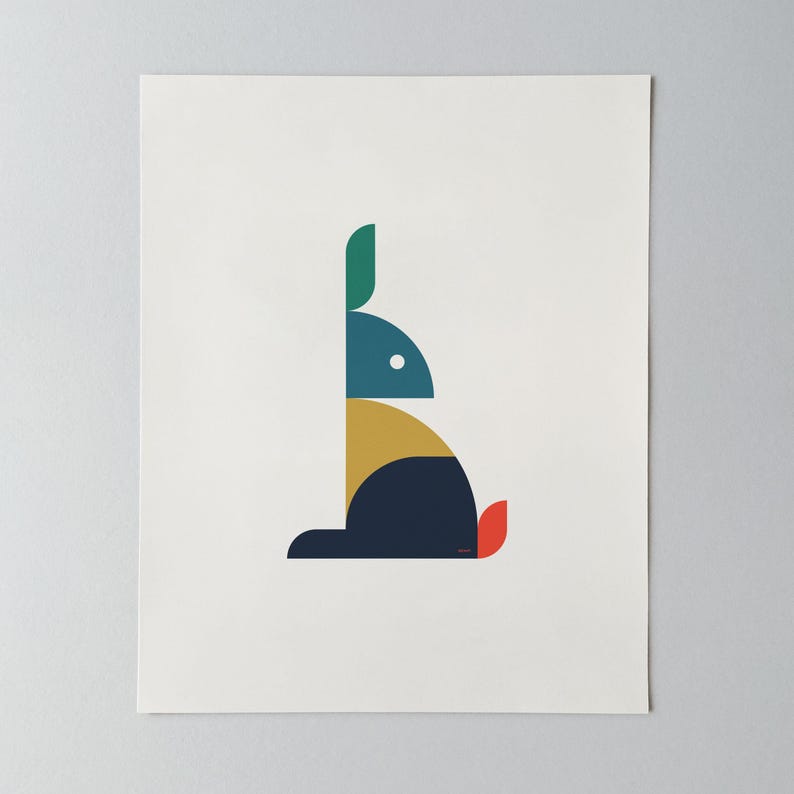 Contemporary Rabbit Designs Mid-century Modern Rabbit Print, Modern Bold Colorful Animal Decor ...