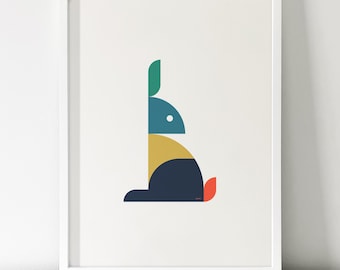Contemporary Rabbit Designs Mid-century Modern Bunny Print, Modern Bold Colorful Animal Print ...