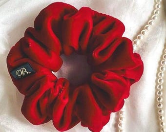 Velvet Scrunchie in Scarlet Red, Plush Hair Accessory, Handmade in California