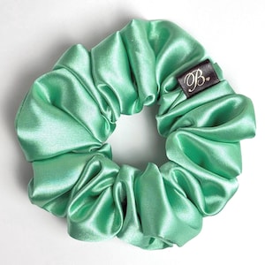 Mint Satin Scrunchie, Pastel Green Hair Tie, Silky Scrunchie for Messy Bun, Handmade Hair Accessory Gift for Her, Soft Hair Elastic