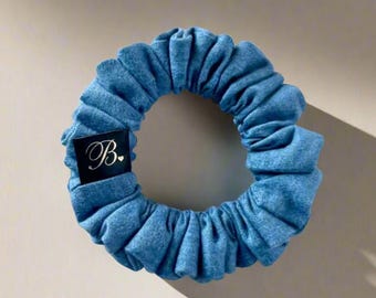 Mini Denim Scrunchie, Blue Jean Hair Accessory, Soft Hair Elastic, Gentle Ponytail Holder, Handmade Hair Tie, Everday Gift for Her