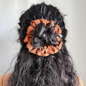Cotton Linen Scrunchie: Brown Boho Hair Tie - Handmade in California