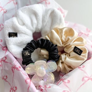 Self Care Gift Set: Handmade Satin Scrunchies & Flower Hair Claw