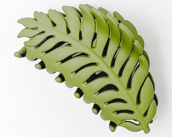 Green Leaf Hair Claw, Matte Botanical Hair Accessory, Large Fern Clip