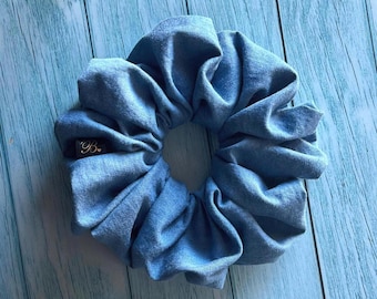 Denim Scrunchie, Soft Blue Cotton Hair Accessory, Handmade in California