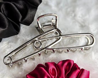 Safety Pin Claw Clip, Punk Y2K Hair Accessory, Alt Style Metal Hair Clip