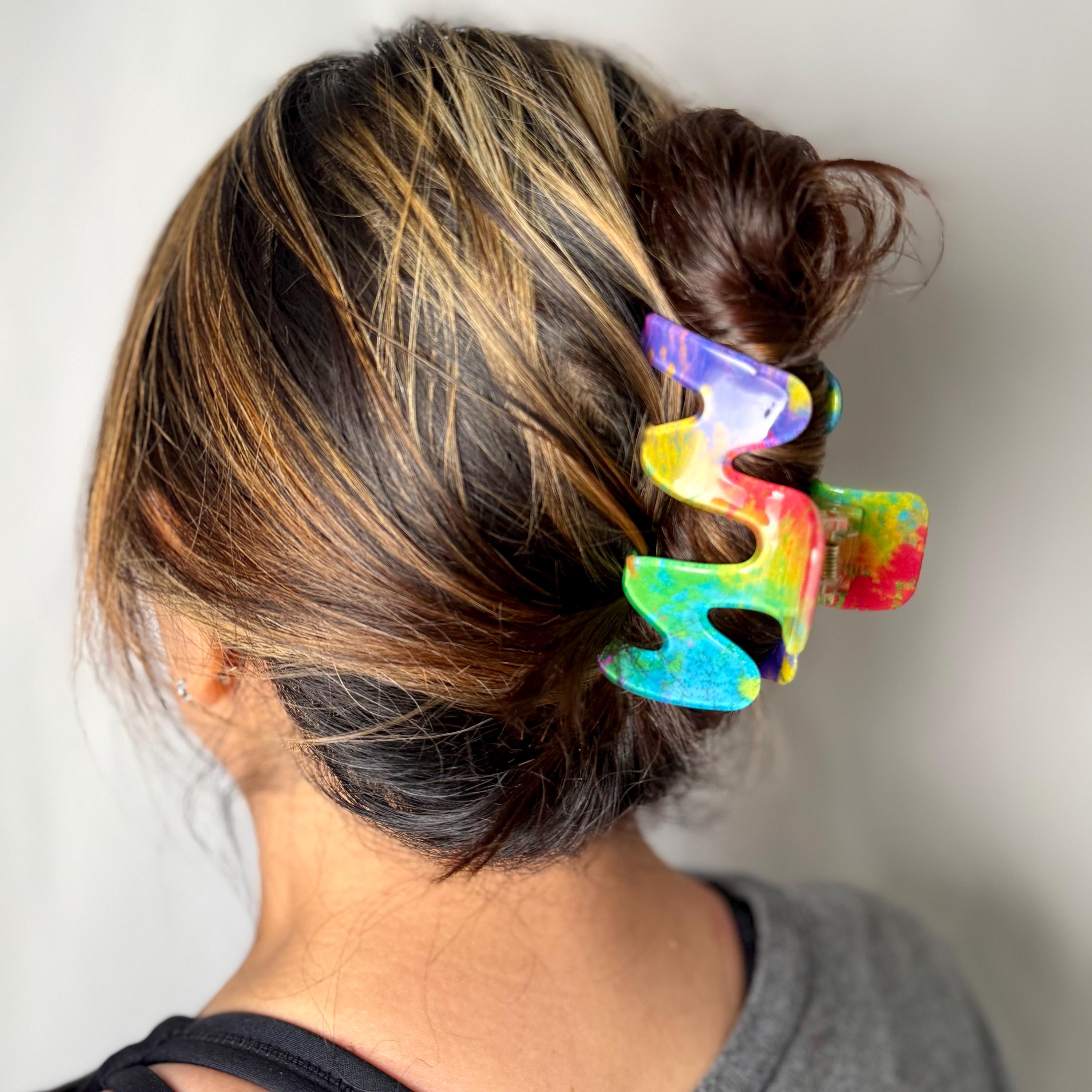 Regenbogen Haarspange Aus Acrylharz – 9x4 Cm, Bunt, Rutschfest, Für Dickes Haar