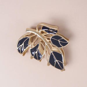 Black Enamel Leaf Claw Clip, Gold Metal Hair Clip, Botanical Hair Accessory image 3