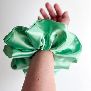 XL Mint Satin Scrunchie, Silky Green Hair Tie, Handmade Hair Accessory for Thick Hair, Oversized Scrunchie, Luxe Gift for Her Messy Bun