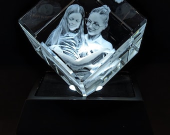 Diamond Shaped 3D Crystal Photo | Personalized | Custom | Mother's Day | Gift | Anniversary | Wedding | See Description for Details