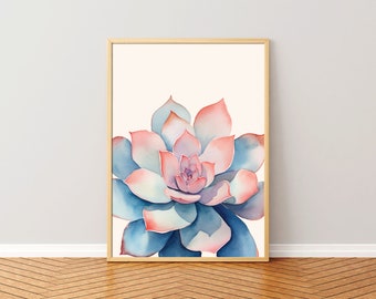 Watercolor Succulent Plant Print, Botanical Wall Art (Digital Download)
