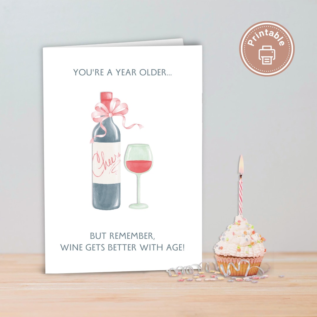 Funny Wine Birthday Card – Printable Minimalist Design (digital ...