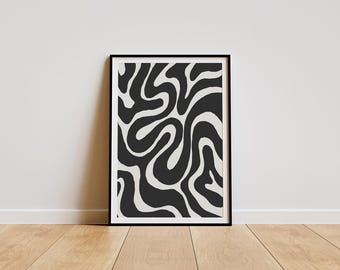 Minimalist Abstract Wave Art Print: Black and White Flow (Digital Download)