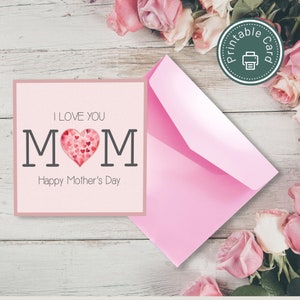 Je t'aime maman, bonne fête des mères, carte à imprimer, carte de fête des mères, fête des mères, fête des mamans, oeuvre d'art illustrée, carte de voeux, carte-cadeau