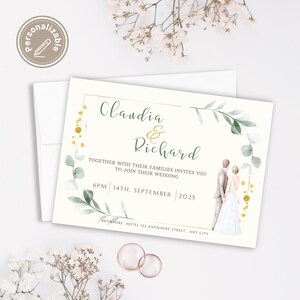 Gedrucktes Hochzeitseinladungsset mit Umschlägen, benutzerdefinierte physische Karte, elegantes und minimales Design, Menge 30/10/50, personalisierte Einladung