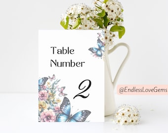 Butterfly Table Numbers, Floral Wedding Decor (Canva Template)