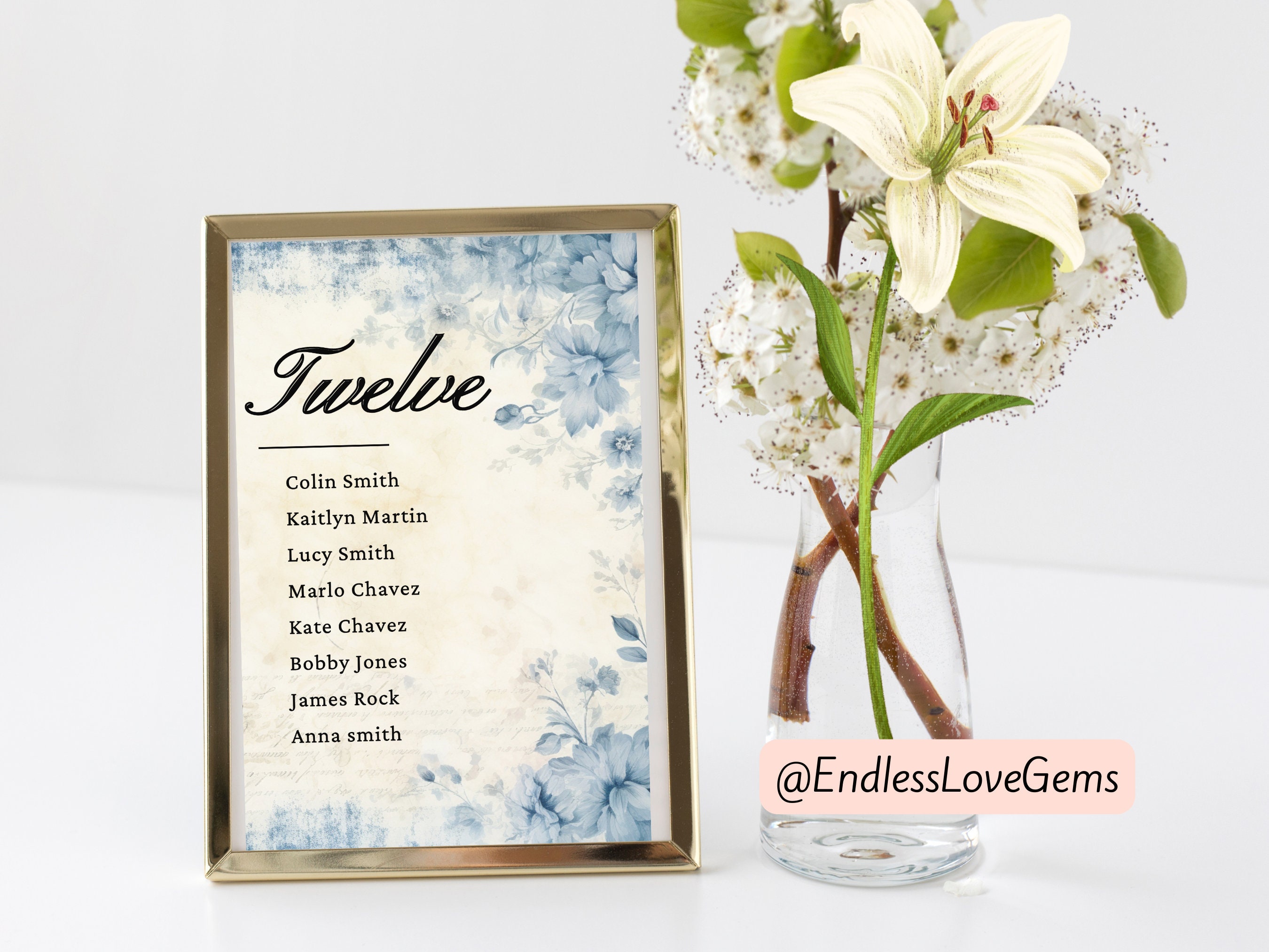 Hanging Seating Chart, Dusty Blue Seating Cards, Head Table Wedding