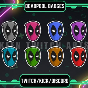 8x Deadpool Streamer Badges Pack | Kawaii Badges | Cute Badges | Twitch Badges | Cartoon Badges | Discord | Kawaii.